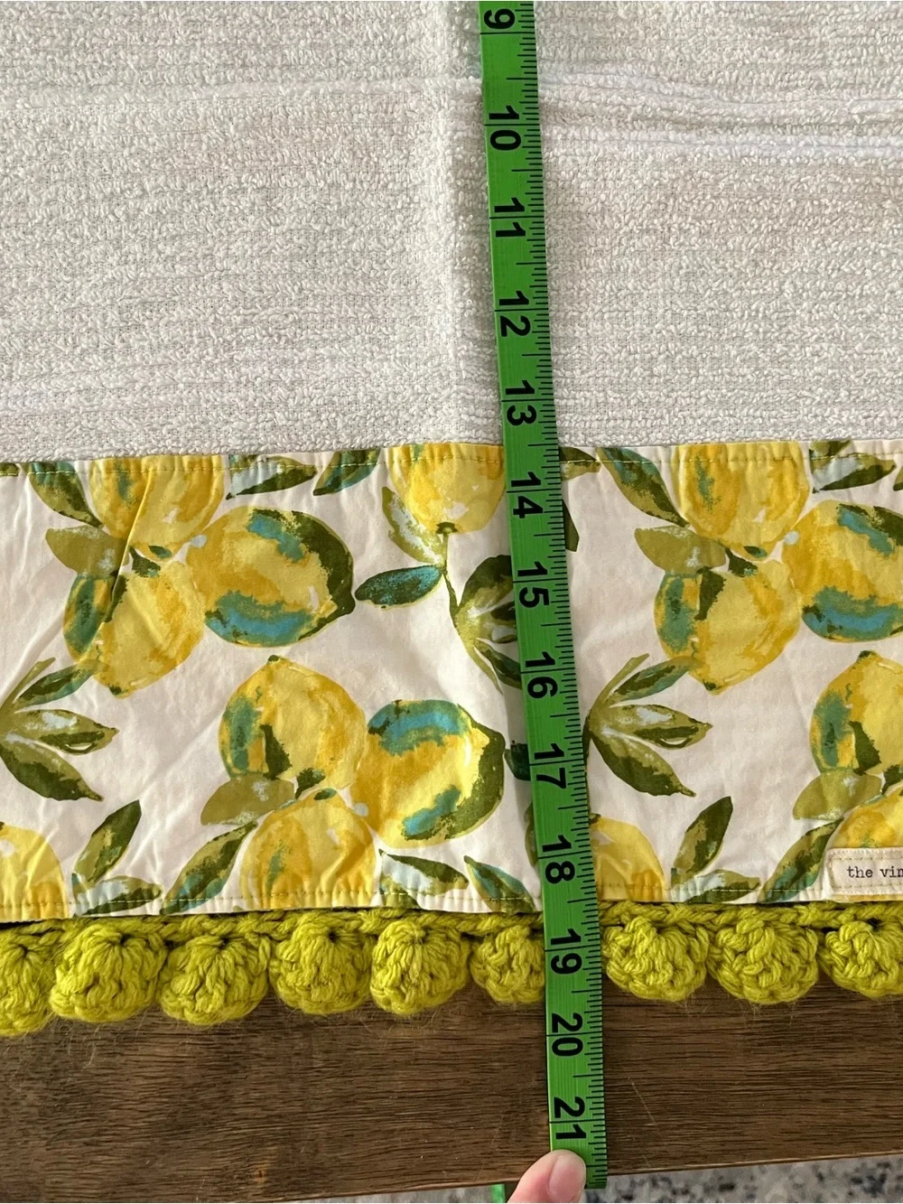 Handmade Yellow Lemon Print Kitchen Towel with Crochet Trim